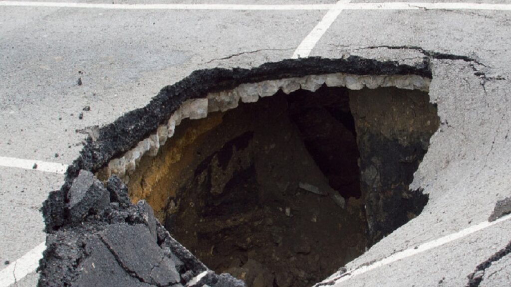 parking destroyed by the effects of rain